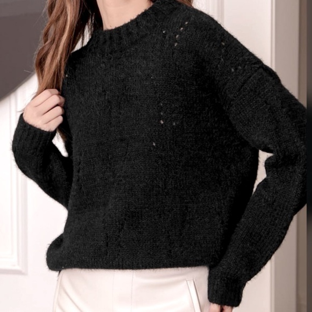 NWT Lulus Sweater Pointelle Pullover Black Sweater Size Small